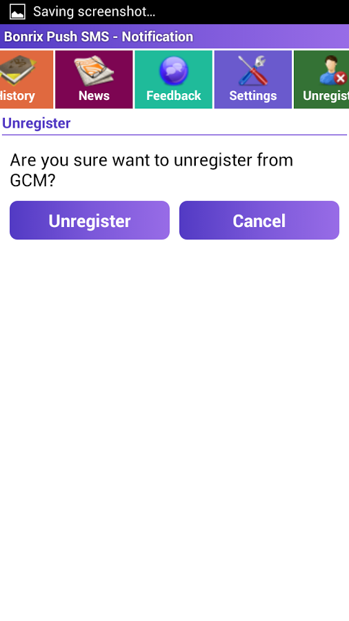 Unregister Screen